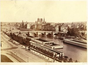 Seine met bruggen, op de achtergrond Notre-Dame de Paris door Edouard Denis Baldus